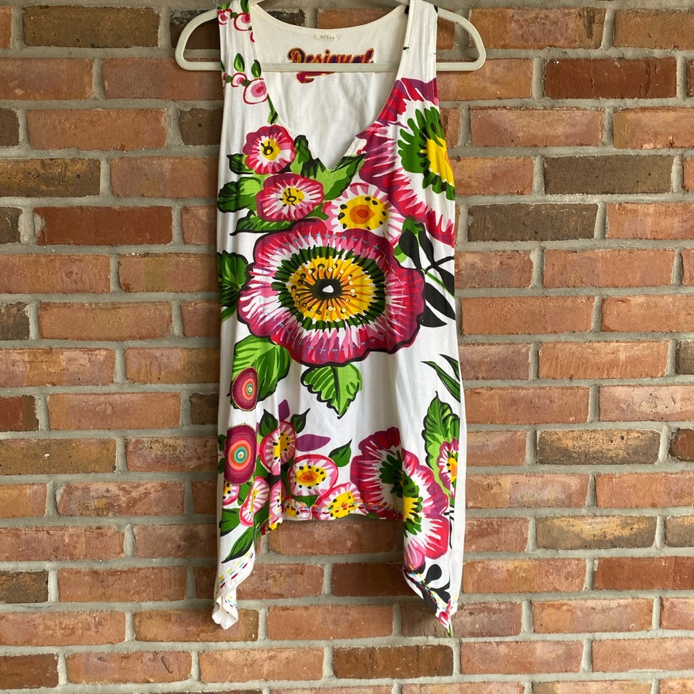 Desigual summer Dress with Pink and Yellow Floral Pattern